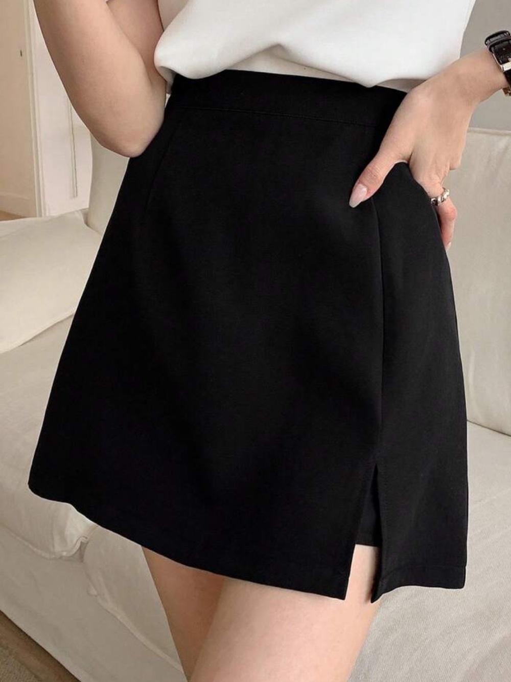 Classic Black A-Line Mini Skirt Lined with Safety Shorts Black Medium by Dazy